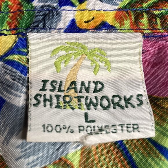 Island Shirtworks Men's Shirt, Size Large, Hawaiian Tropical Birds White Lotus - Picture 2 of 9